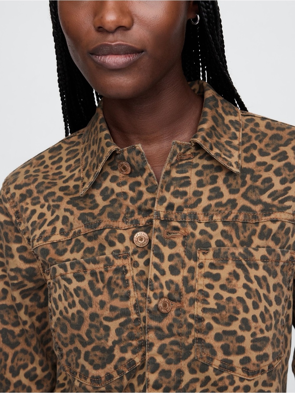 GAP Leopard Print Denim Mini Dress | Size Large - Picture 3 of 6